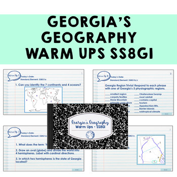 Preview of Georgia Geography Warm Ups SS8G1 Bell Ringers