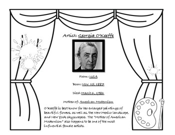 Preview of Georgia O'Keeffe - Art History Coloring Pages - Bio, Painting, Word Search