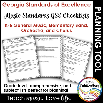 Preview of Georgia Music Standards - Music - Checklist for Lesson Plans K-5