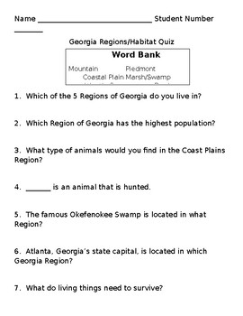 Georgia Regions Quiz by Simply Teaching 3rd Grade | TpT