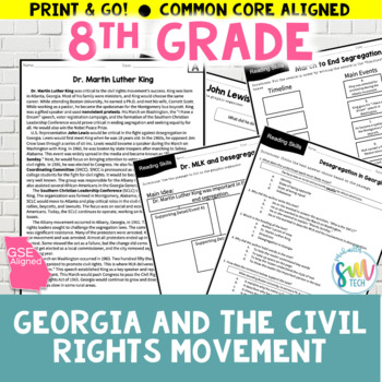 Preview of Georgia Social Studies: Civil Rights Movement - GSE (SS8H11, SS8H11b) Reading 