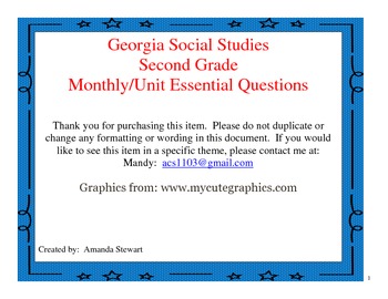 Preview of Georgia Social Studies Essential Questions- Second Grade