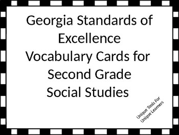 Preview of Georgia Standards of Excellence Vocabulary Cards Second Grade Social Studies