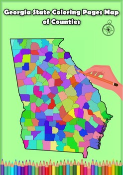 Preview of Georgia State Coloring Pages Map of Counties Highlighting Rivers Lakes Cities