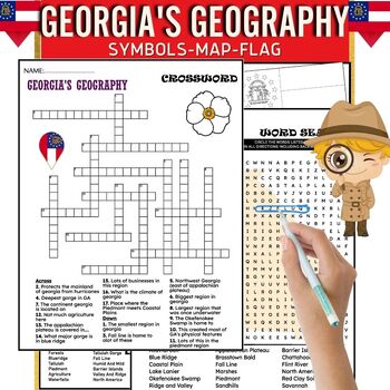 Preview of Georgia State Geography Fun Worksheets ,Word Search ,Crossword & Coloring Sheet