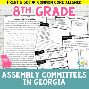 Preview of Georgia Studies: Assembly Committees - Reading Passage SS8CG2, SS8CG2b GSE