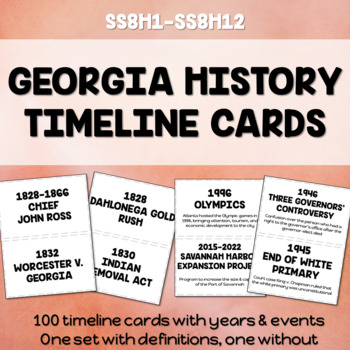 Preview of Georgia Studies Georgia History Timeline Cards - SS8H1 - SS8H12