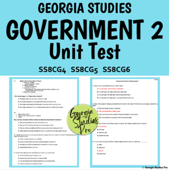 Preview of Georgia Studies Government Part 2 Test SS8CG4 SS8CG5 SS8CG6