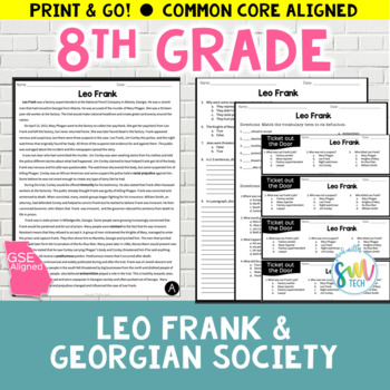 Preview of Georgia Studies: LEO FRANK Reading Passage (SS8H7, SS8H7d) GSE & CCSS
