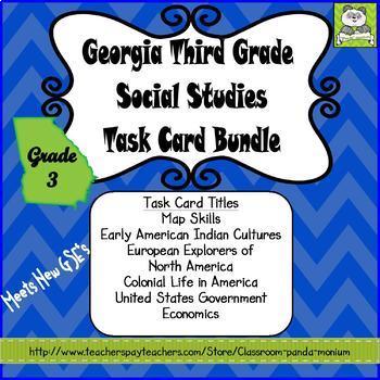 Preview of Georgia Third Grade Social Studies Task Card Bundle (Meets New GSE's)