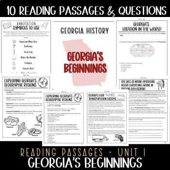 Preview of Georgia's Beginnings: 10 Reading Passages with Comprehension Questions and More