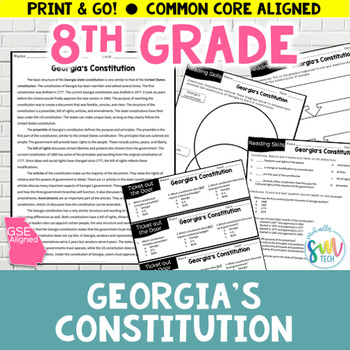 Preview of Georgia's Constitution - 8th Grade Social Studies Reading SS8CG1 SS8CG1a
