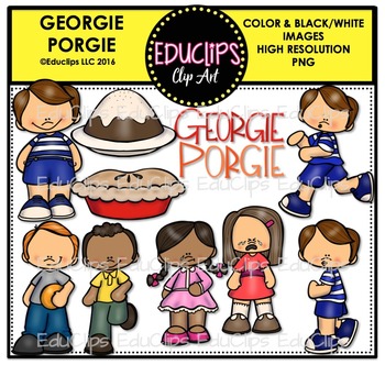 Preview of Georgie Porgie Nursery Rhyme Clip Art Bundle {Educlips Clipart}
