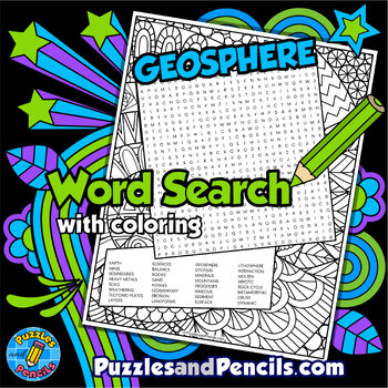 Preview of Geosphere Word Search Puzzle with Coloring | Earth Science Wordsearch