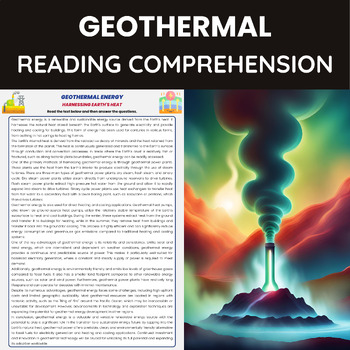Preview of Geothermal Energy Reading Comprehension | Renewable Energy Sources