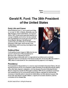 Preview of Gerald R. Ford: The 38th President of the United States Worksheet