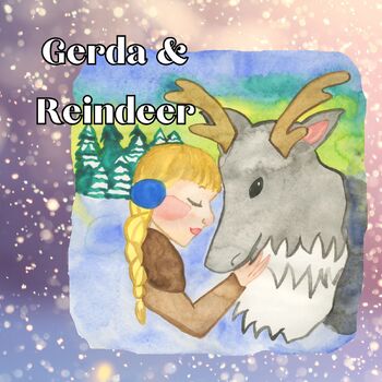 Preview of Gerda & Reindeer Snow Queen Fairytale Clip Art, Classroom Decor
