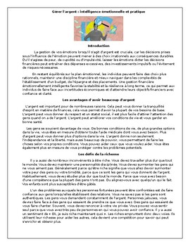 Preview of Gerer l'argent/Managing Money (Francais/French)