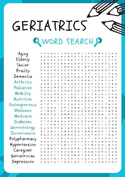 Preview of Geriatrics No Prep Word Search Puzzle Worksheet Activity Morning Work