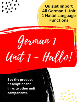 Preview of German 1 Unit 1 "Hallo!" Quizlet Import Bundle All Language Functions