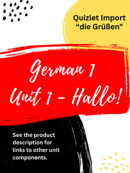 Preview of German 1 Unit 1 Hallo! Spreadsheet for Quizlet Import (LF 2, Greetings, Grüßen)
