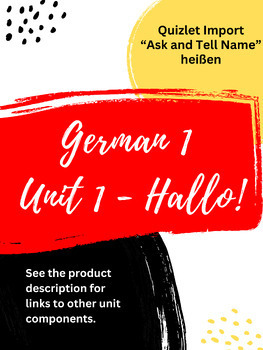 Preview of German 1 Unit 1 Hallo! Spreadsheet for Quizlet Import (LF 3, name, heißen)