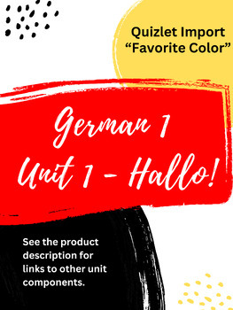 Preview of German 1 Unit 1 Hallo! Spreadsheet for Quizlet Import (LF7, Lieblingsfarbe)