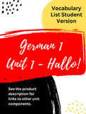 German 1 Unit 1 - Hallo! Vocabulary List Student Version