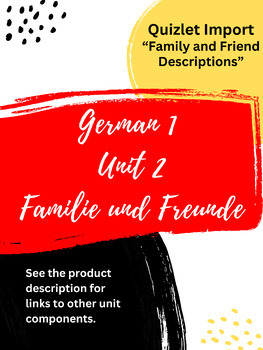 Preview of German 1 Unit 2 "Familie & Freunde" Spreadsheet for Quizlet Import (LF2)