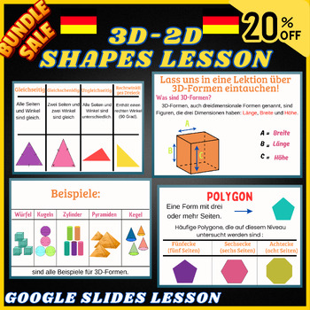 Preview of German 3D-2D Shapes Bundle- Geometry - Math - Google Slides Lesson - Measurement
