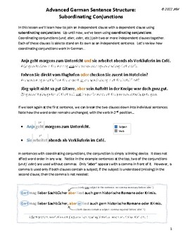 Preview of German A2 - Advanced Sentence Structure (Subordinating Conjunctions)