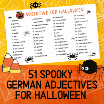 Preview of German Adjectives List for Halloween