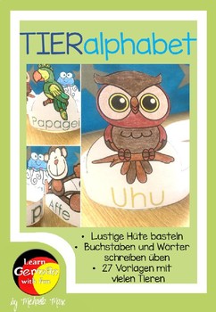 Preview of German Alphabet Hats- Deutsche Alphabet lernen- Tierhüte basteln-Tieralphabet