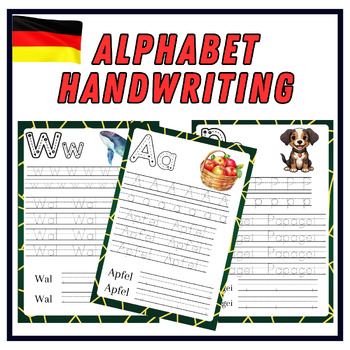 Preview of German Alphabet Letter Worksheets, Letters Tracing Handwriting Practice