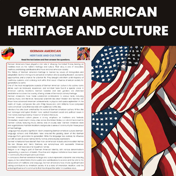 Preview of German American Heritage and Culture Reading Comprehension Worksheet