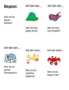 Preview of German Animal and Color class speaking activity (with adjective ending practice)