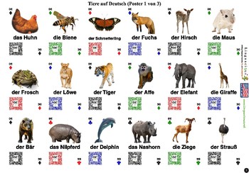German Animals (54 animals with spelling and audio) by Linguacious