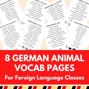 Preview of German Animals Vocab List Pages