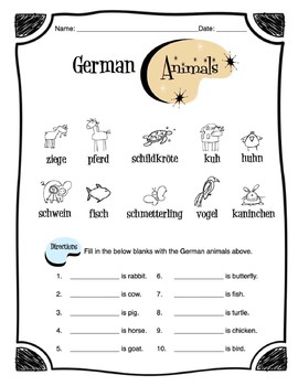 German Animals Worksheet Packet by Sunny Side Up Resources | TPT