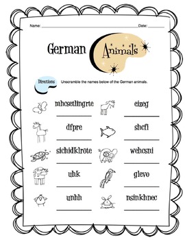 German Animals Worksheet Packet by Sunny Side Up Resources | TPT