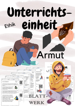 Preview of German: Armut/poverty/ about 12 lessons/printables/quiz/riddle/test