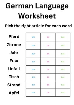 Preview of German Articles Worksheet