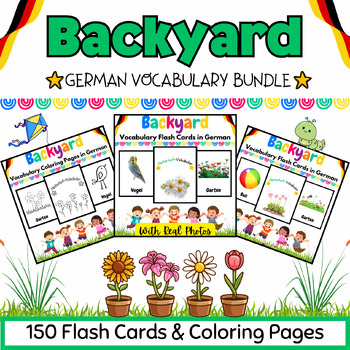 Preview of German Backyard Coloring Pages & Flashcards BUNDLE for Kids - 150 Printables