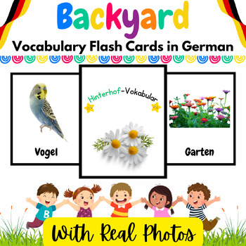 Preview of German Backyard Vocabulary Real Pictures Flash Cards for Kids - 50 Printables