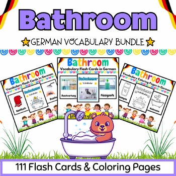 Preview of German Bathroom Coloring Pages & Flash Cards BUNDLE for Kids - 111 Printables