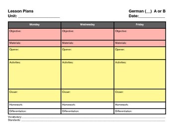 Preview of German Block Schedule Lesson Plan