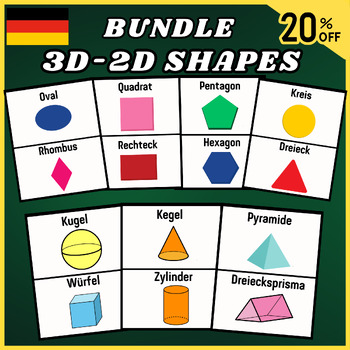 Preview of German Bundle 2D-3D Shapes Flashcards, Activitie, Names of Geometry