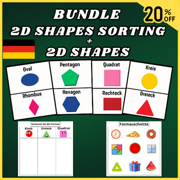 Preview of German Bundle 2D Shapes- SORTING SHAPES / Shapes Flash Cards-Geometry Activities
