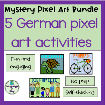 Preview of German Bundle FIVE Mystery Picture Pixel Art Digital Activities on Google