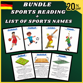 Preview of German Bundle Sports Reading,List of Sports Names, Flashcards,Sports, Activities
